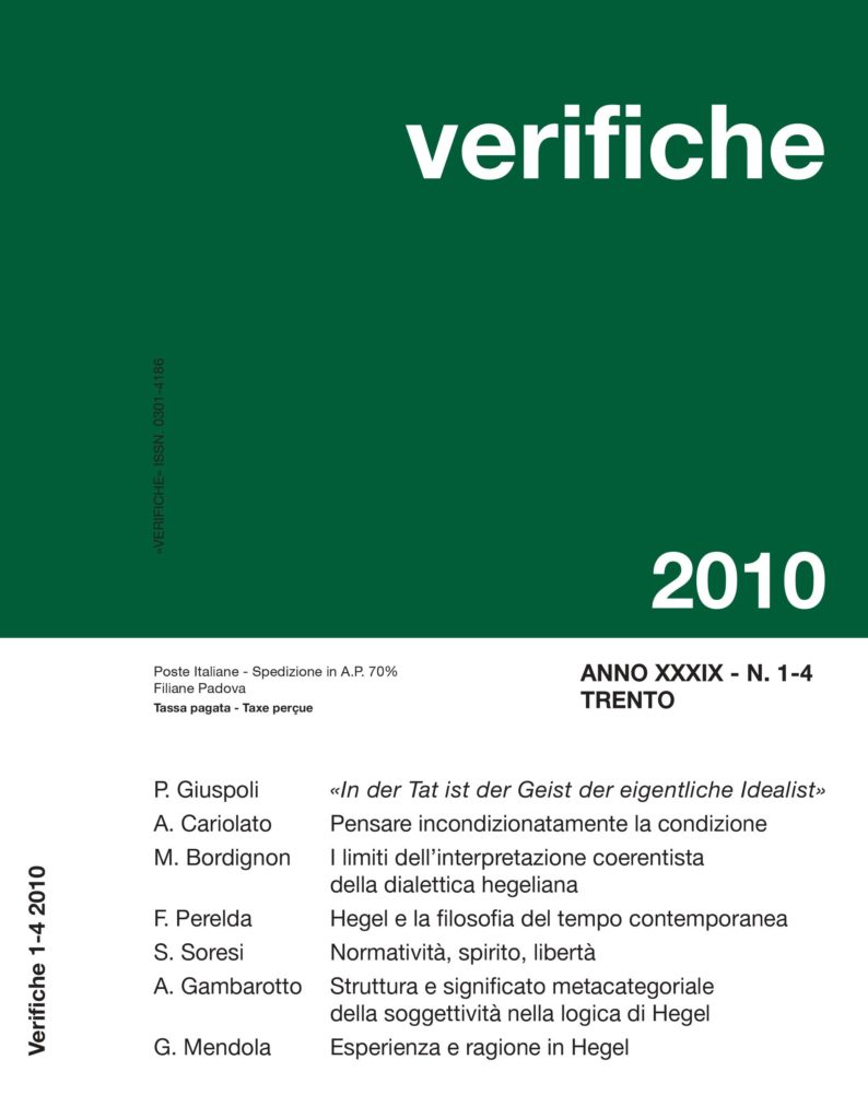 Verifiche Anno XXXIX, N. 1-4, 2010
